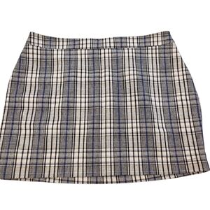 Nine West Plaid Mini Skirt Black White Blue Poly Wool Blend Scholar Preppy XL